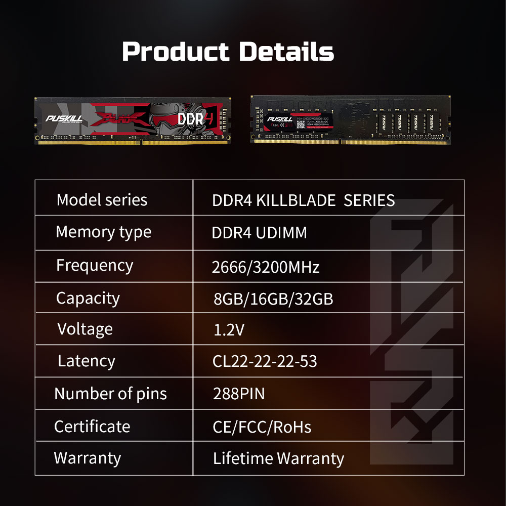 PUSKILL DDR4 Desktop Gaming RAM 8GB 16GB 32GB 2666MHz 3200MHz High Performance Memory Module puskill ddr4 desktop gaming ram 8gb 16gb 32gb 2666mhz 3200mhz high performance memory module
