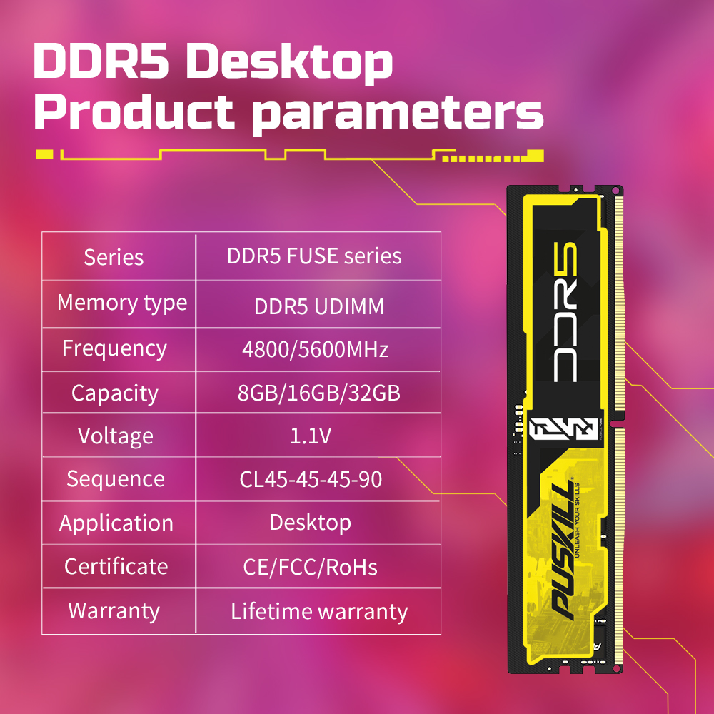 PUSKILL DDR5 RAM 6000MHz 5600MHz 5200MHz 8GB 16GB 32GB Desktop Memory High Performance puskill ddr5 ram 6000mhz 5600mhz 5200mhz 8gb 16gb 32gb desktop memory high performance