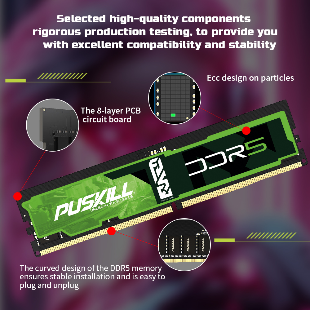 PUSKILL DDR5 RAM 6000MHz 5600MHz 5200MHz 8GB 16GB 32GB Desktop Memory High Performance puskill ddr5 ram 6000mhz 5600mhz 5200mhz 8gb 16gb 32gb desktop memory high performance