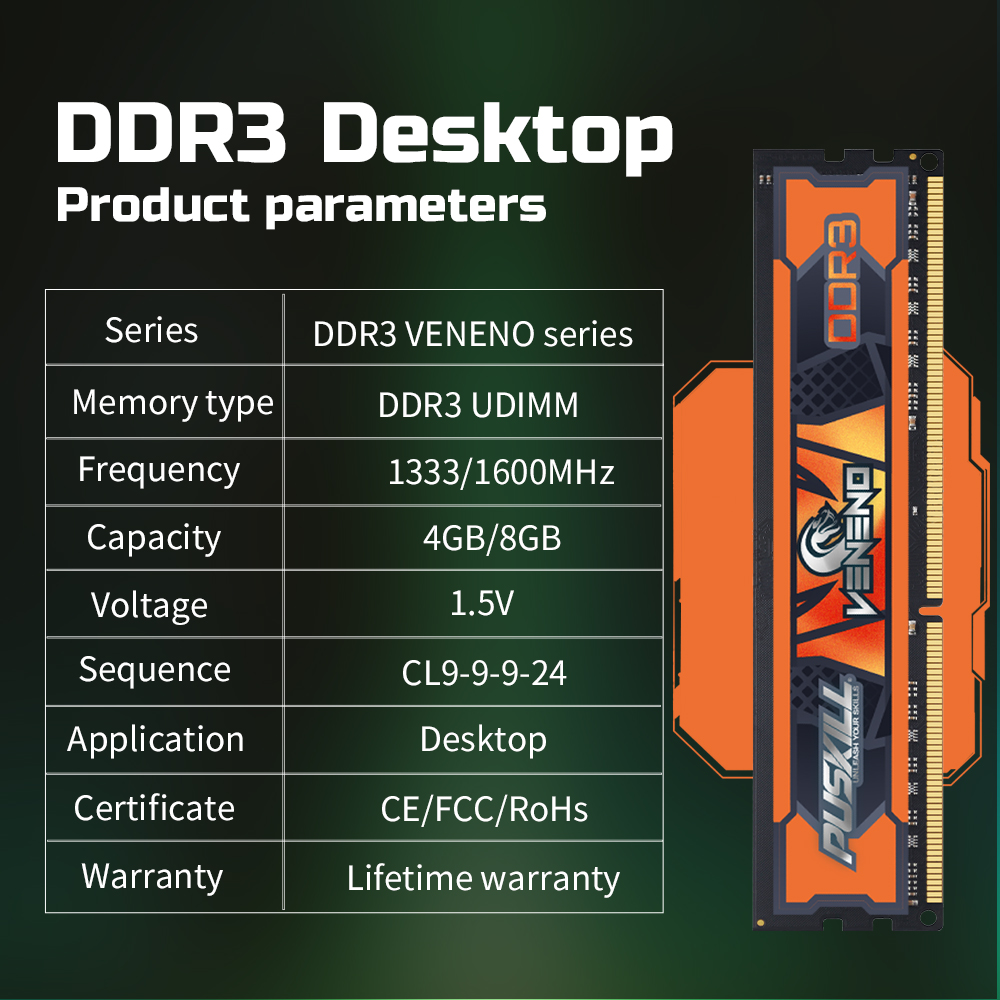 puskill ddr3 1.5v 2gb/4gb/8gb 1333mhz/1600mhz for desktop ram puskill ddr3 1.5v 2gb/4gb/8gb 1333mhz/1600mhz for desktop ram